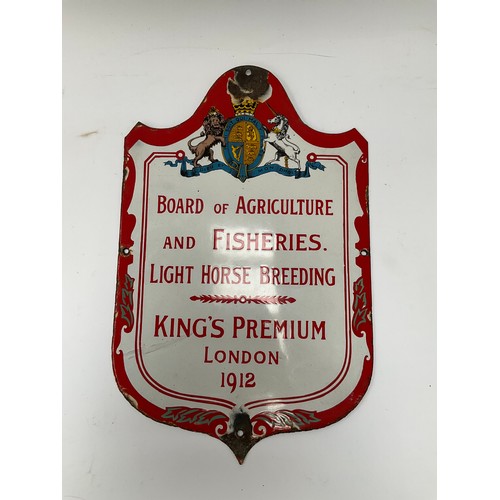 9098 - A Board of Agriculture and Fisheries Light Horse Breeding 'King's Premium London 1931' enamel sign