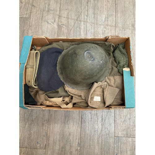 9056 - A box of post war British Army uniform, equipment, helmet etc