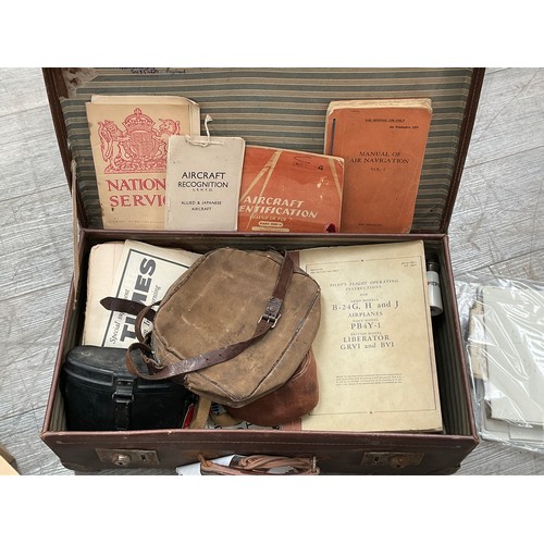 9326 - A suitcase and a box of mixed ephemera including aircraft recognition booklet, Pilot's Flight Operat... 