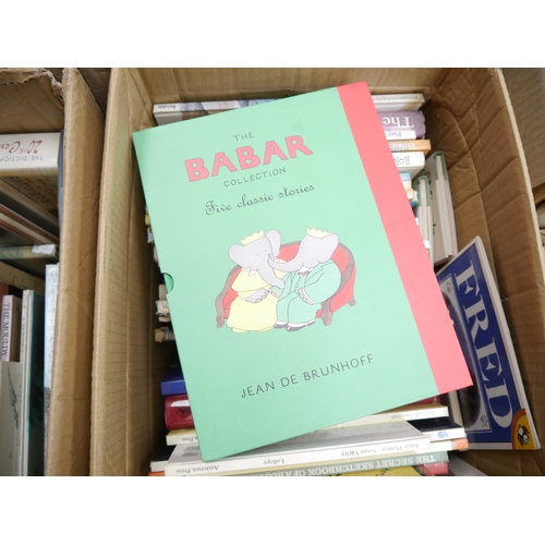 8007 - Two boxes of children's & illustrated books including 'The Babar Collection' by Jean de Brunhoff, in... 