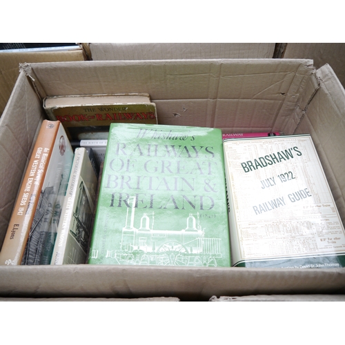 8008 - Three boxes of railway interest books, including facsimile edition of 'Bradshaw's July 1922 Railway ... 