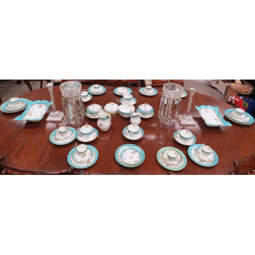 7535 - A quantity of Coalport tablewares circa 1845, turquoise bands with floral motifs and gilt enriched, ... 