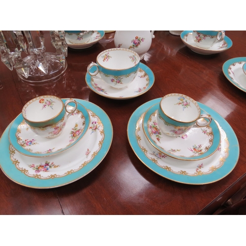 7535 - A quantity of Coalport tablewares circa 1845, turquoise bands with floral motifs and gilt enriched, ... 