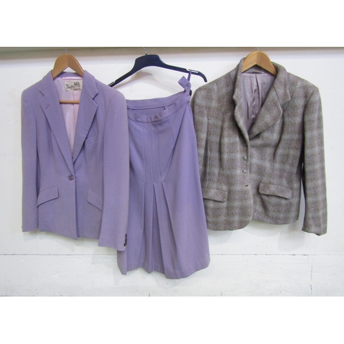Two 1940's wool two-piece skirt suits in lavender Scotch Tweed