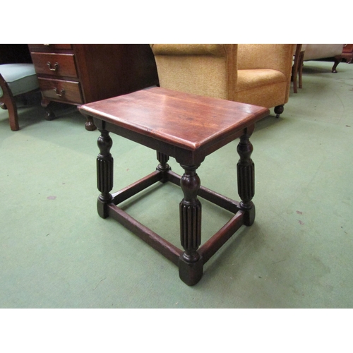 4095 - An oak and fruitwood 17th Century style stool on turned and fluted legs joined by stretchers, 40cm t... 