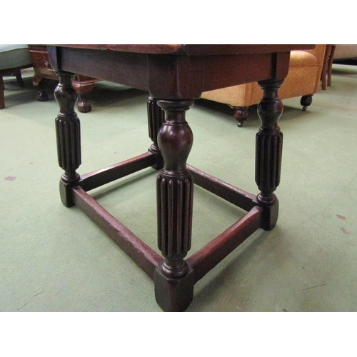 4095 - An oak and fruitwood 17th Century style stool on turned and fluted legs joined by stretchers, 40cm t... 