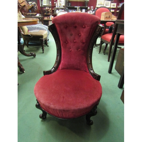 4097 - A mid-Victorian rosewood bedroom chair with carved and turned decoration the bow front seat on Frenc... 