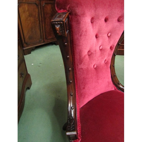 4097 - A mid-Victorian rosewood bedroom chair with carved and turned decoration the bow front seat on Frenc... 