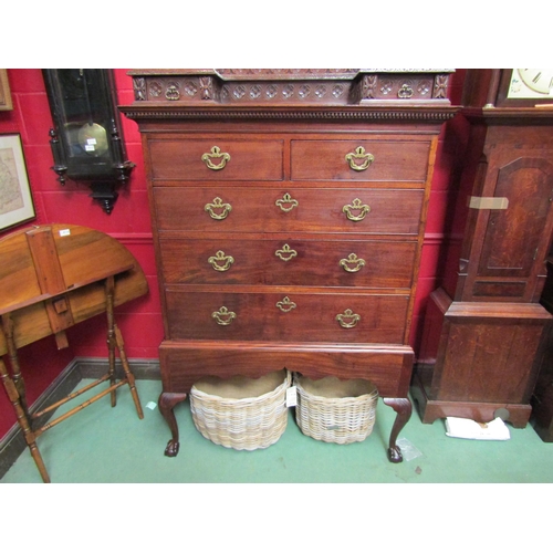 4122 - A circa 1760 mahogany chest on stand of two short over three graduating long drawers with oak lining... 