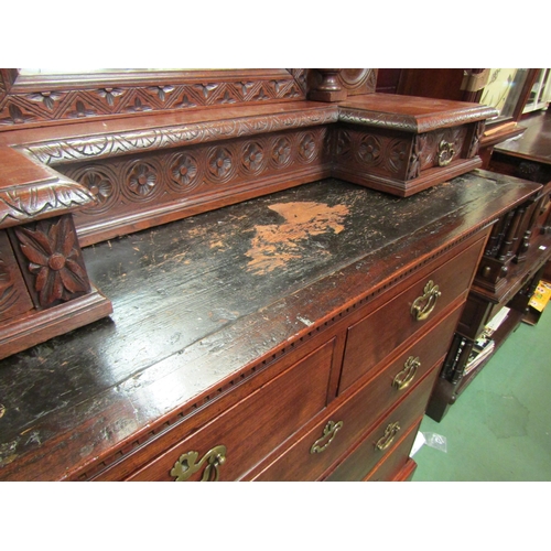 4122 - A circa 1760 mahogany chest on stand of two short over three graduating long drawers with oak lining... 