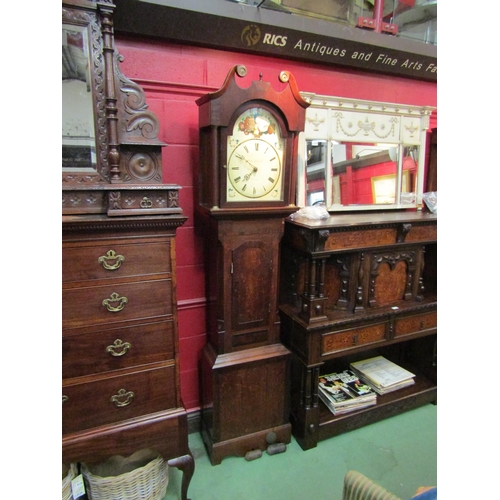 4123 - A Waldfogel & Co., Peterborough, Victorian oak and mahogany longcase clock, painted wooden face, arc... 