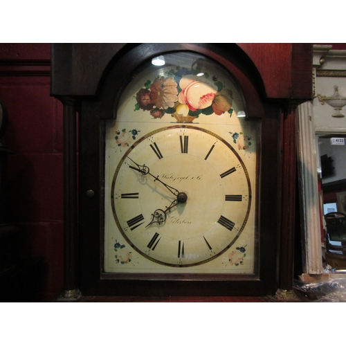 4123 - A Waldfogel & Co., Peterborough, Victorian oak and mahogany longcase clock, painted wooden face, arc... 