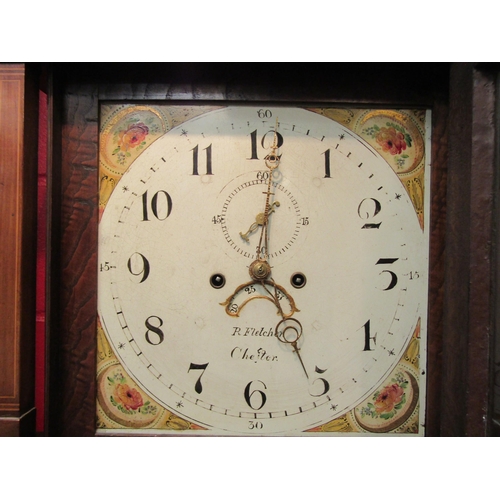 4129 - An R. Fletcher of Chester line inlaid longcase clock, enamel face, with key, winder, pendulum and tw... 