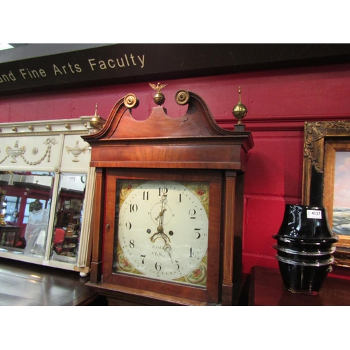 4129 - An R. Fletcher of Chester line inlaid longcase clock, enamel face, with key, winder, pendulum and tw... 