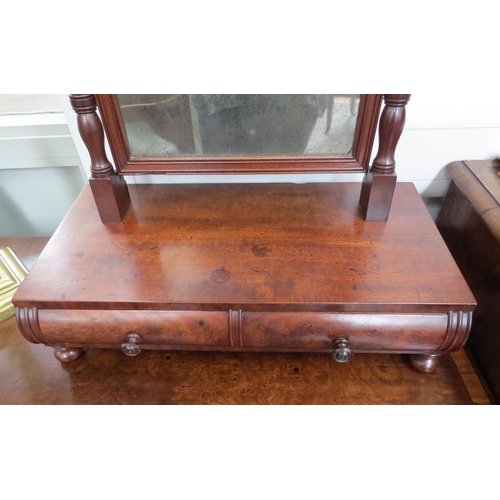 4136 - An early 19th Century flame mahogany dressing chest mirror with turned supports and acorn finials ov... 