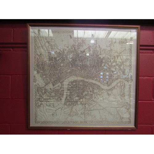 4135 - A large silk map of London, framed and glazed, 87cm x 94cm image size