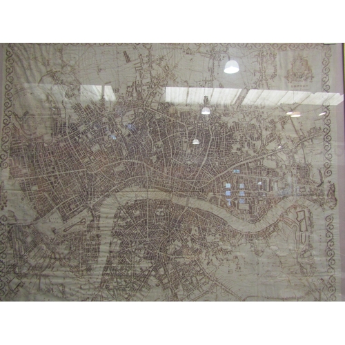 4135 - A large silk map of London, framed and glazed, 87cm x 94cm image size