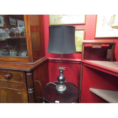 4141 - A modern lamp with black shade, flared sphere body, silvered base, 73cm tall     (R) £15