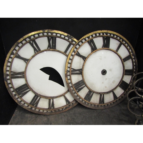 4144 - Two cast iron clock dials, both 61cm diameter, one a/f (broken glass)