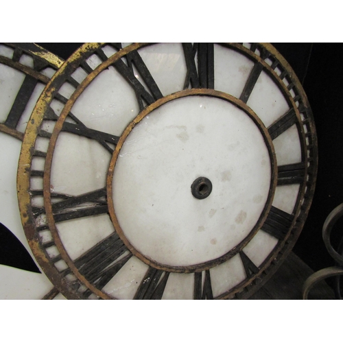 4144 - Two cast iron clock dials, both 61cm diameter, one a/f (broken glass)