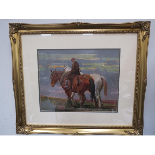 4151 - A framed and glazed acrylic on board, working horses and figure, unsigned work. Image size 33.5cm x ... 