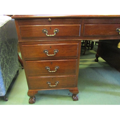 4178 - A George III style mahogany twin pedestal desk, the gilt tooled leather writing surface over brushin... 