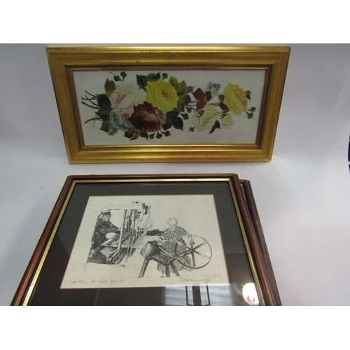 4365 - A selection of pencil signed engravings, a still-life oil on panel reputedly by W. Rayorworth (Royal... 