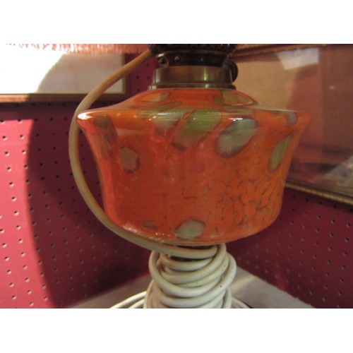 4050 - An Edwardian oil lamp converted to electricity, with colourful mottled glass reservoir