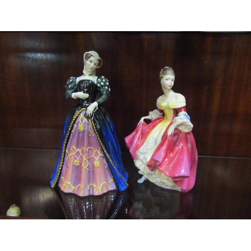 4024 - Six Royal Doulton figures; Mary Queen of Scots, Southern Belle, Janine, Victoria, Florence Nightinga... 