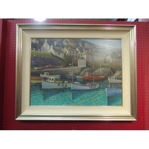 4072 - ROGER RACE (XX-XXI): An acrylic on board of Coverack, Cornwall, 43.5cm x 59.5cm, framed