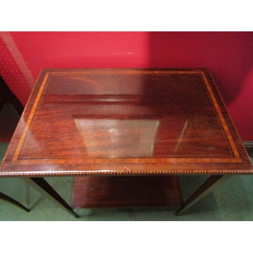 4081 - An Edwardian crossbanded and inlaid mahogany two tier lamp table on square tapering legs, 70cm x 61c... 