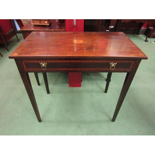 4094 - An early George III inlaid flame mahogany side table with crossbanding and boxwood lining, the singl... 