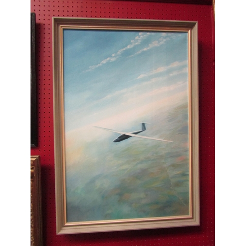 4114 - CHARLES HALL (XX): An oil on canvas if glider in flight, framed, 75cm x 49cm