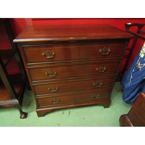 4117 - A George III style crossbanded mahogany chest of four long drawers over bracket feet, 81cm x 79cm x ... 