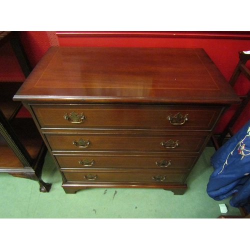 4117 - A George III style crossbanded mahogany chest of four long drawers over bracket feet, 81cm x 79cm x ... 