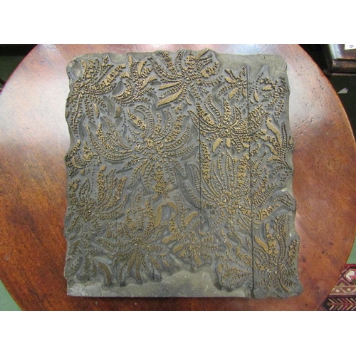 4158 - A large copper fabric printing block, flowers sheet pattern, 39cm x 36cm