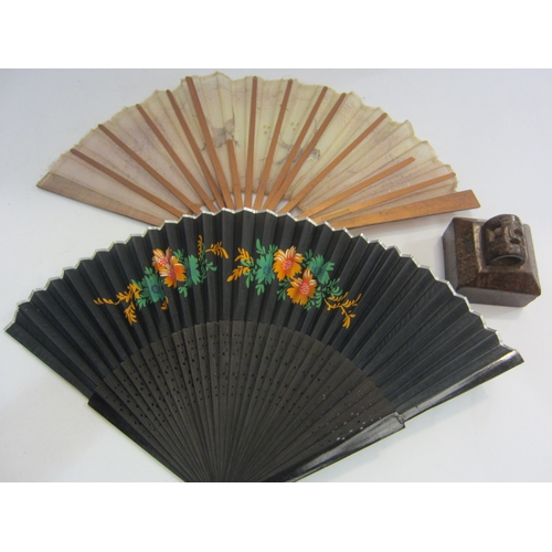 4329 - A collection of fans and carved hardstone Oriental seal