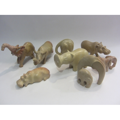 4340 - A selection of carved stone animals including hippo, rhino and elephants (9)