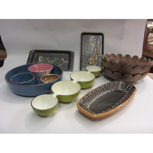 4342 - Studio pottery serving plates and dishes, retro four compartment snack bowl and three Bettermaid flo... 