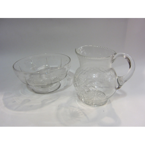 4355 - A crystal glass jug 17cm tall and Stuart crystal bowl with cut fern detail, 20.5cm diameter (2)