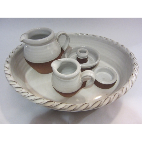 4380 - Stephen Pearce Shanagarry Pottery including oval dish, milk and cream jugs, butter dish and candle h... 