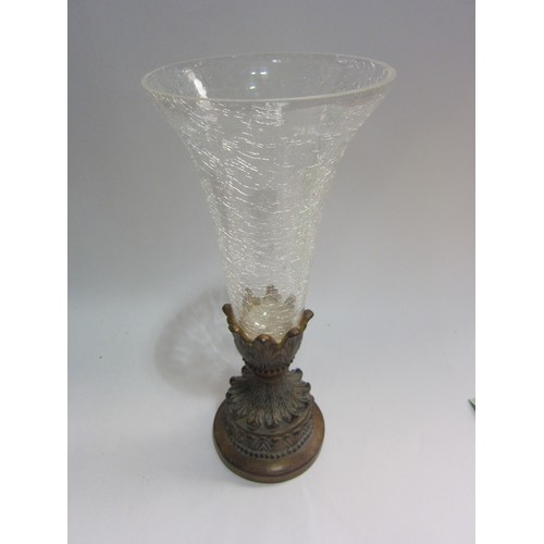 4174 - A crackle glass, glass vase on gilt acanthus leaf base, 39cm tall