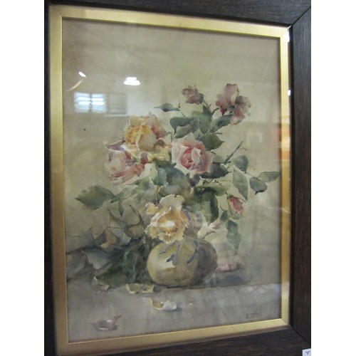 4366 - A Victorian watercolour of still life, signed E. Scott, together with an Edwardian round-cornered wa... 