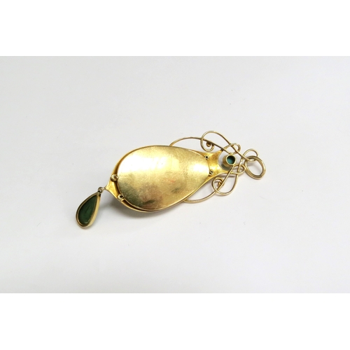 8024 - An Art Nouveau Murrle Bennet and Co pendant, gold, turquoise and shell (slight natural crack to shel... 