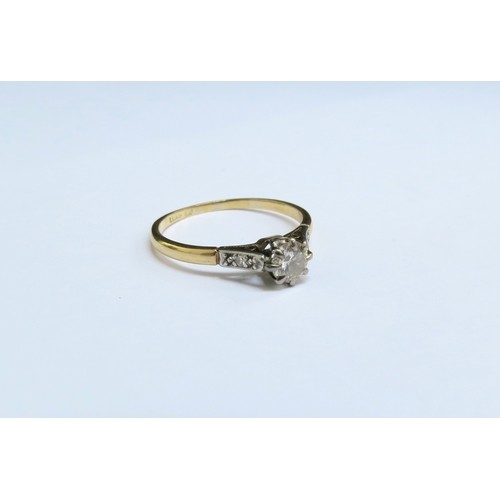 8078 - An 18ct gold platinum set diamond solitaire ring 0.50ct approx with diamond set shoulders. Size Q, 2... 