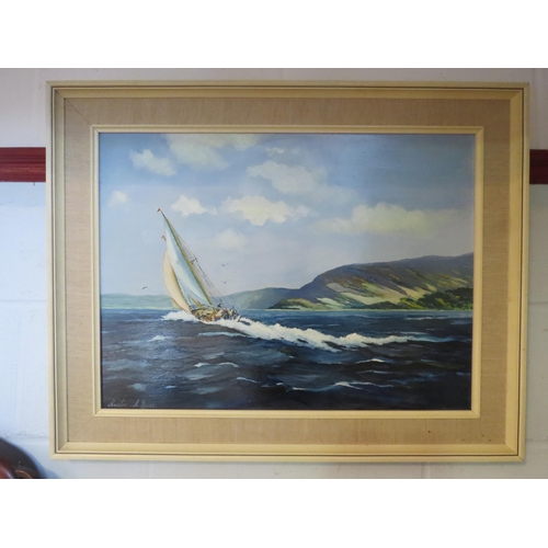 1081 - HECTOR A. MACE (Cornish artist): A framed oil on board 'Sailing Days at St Mawes'. Gallery labels ve... 