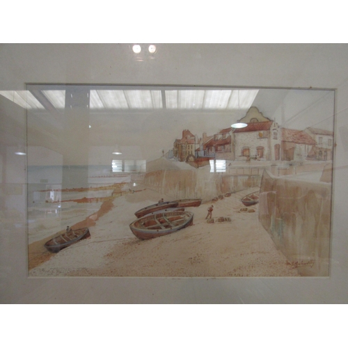 1222 - Four various framed and glazed watercolours including Mary E Galsworthy view of Sheringham boat ship... 