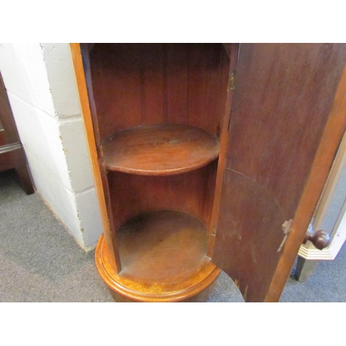 1023 - A Victorian walnut pedestal table with marble top and single door, plinth base, 71cm tall