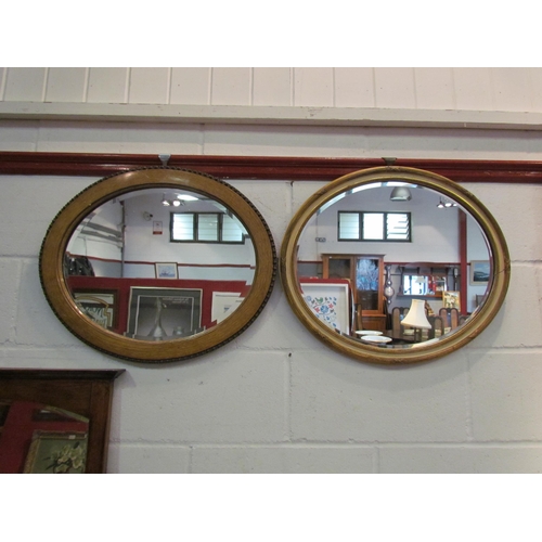 1041 - Two bevel edged gilt framed oval wall mirrors, both approximately 50cm x 60cm total