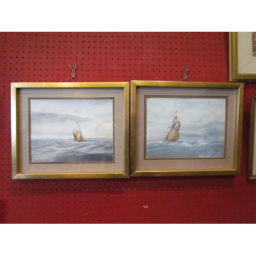 1057 - A pair of watercolours depicting ships at sea, gilt framed and glazed, 18cm x 25cm image sizes